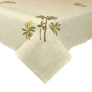 Design Imports  Linen blend Palm Embroidered Table topper
